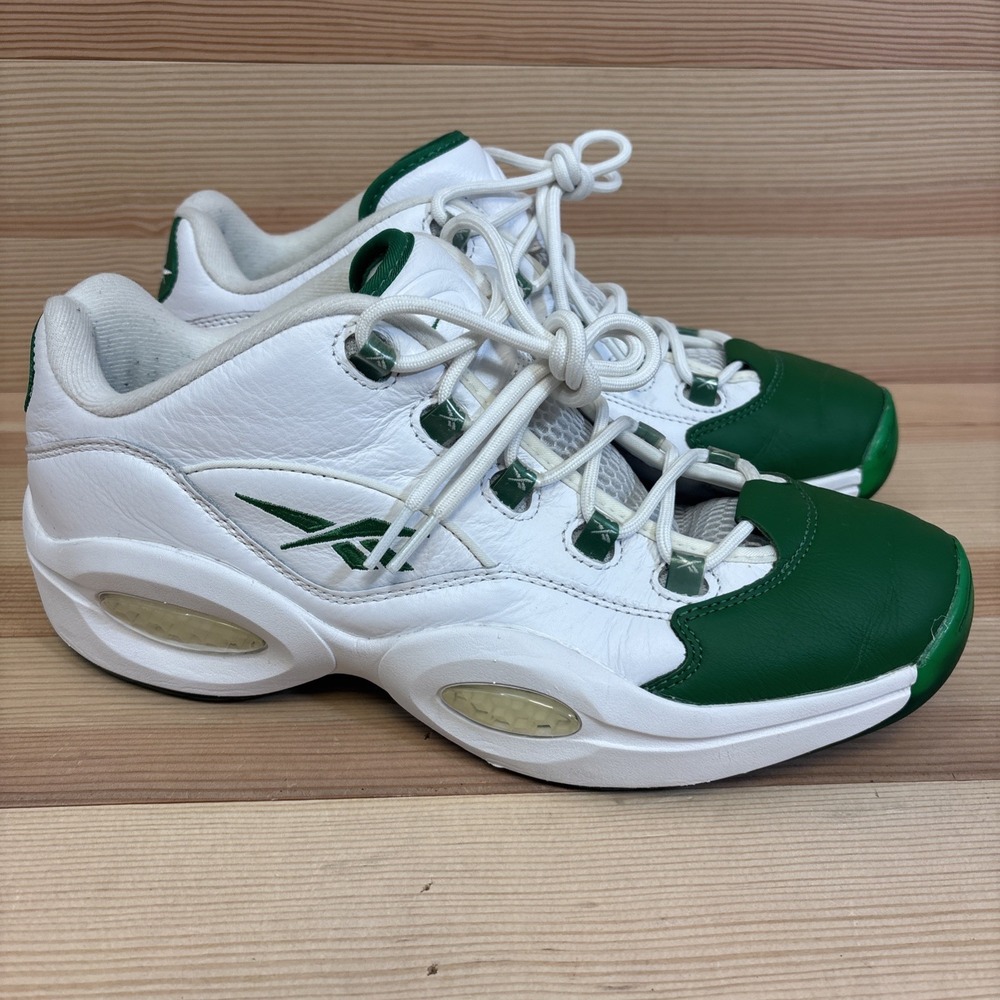 Reebok Question Low Green Toe Men's 12  Green Leather Low Top Sneaker GZ0367